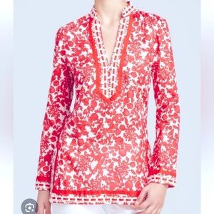 Tory Burch Tory leaf print tunic. Color: Red Pepper Issy.  Size 8.